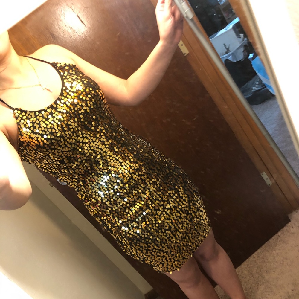 Black with gold sequined party dress!